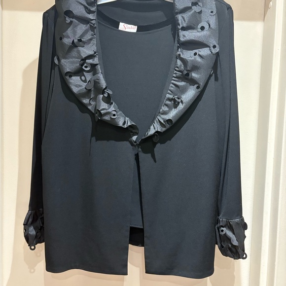 Siasia Other - SALE! Women’s Black Ruffled 3-Piece Skirt Suit with Cut-Out SilkTrim